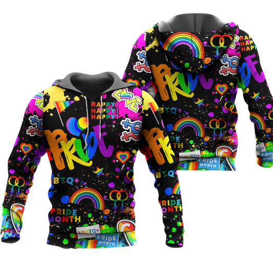 Lgbt Hoodie Lgbt Happy Pride Month Symbols Pattern Hoodie Colorful Unisex - Cozy Hoodie For Cold Weather