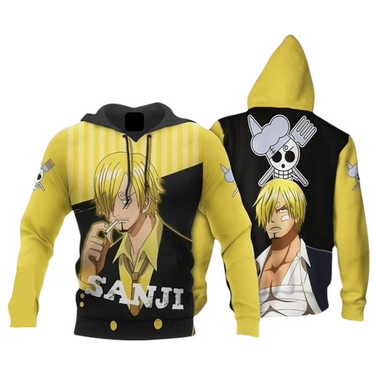 One Piece Hoodie Vinsmoke Sanji Symbol One Piece Hoodie Black Yellow Unisex - Cozy Hoodie For Cold Weather