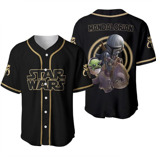 Star Wars Baseball Jersey Mandalorian and Yoda Star Wars Jersey Shirt Black Unisex Adult New Release