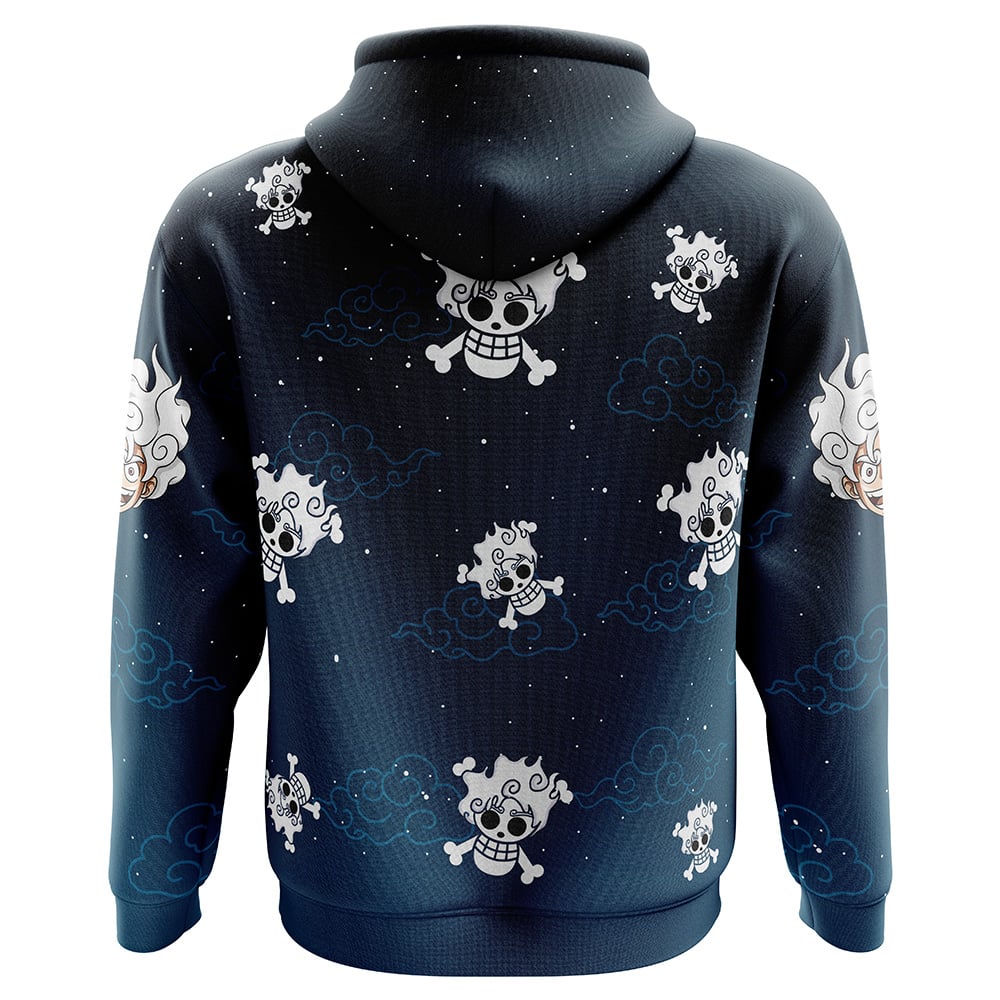 One Piece Hoodie Luffy Gear 5 Nika God Pattern Hoodie Blue Unisex