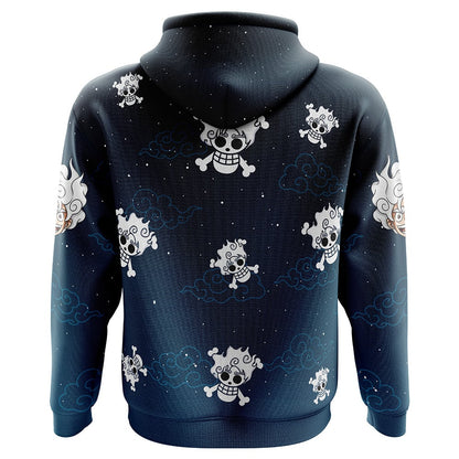 One Piece Hoodie Luffy Gear 5 Nika God Pattern Hoodie Blue Unisex
