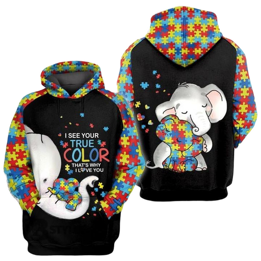 Autism Hoodie That'S Why I Love You Elephant Graphic Hoodie Colorful Unisex - Cozy Hoodie For Cold Weather