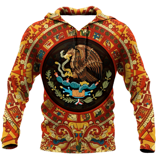 Mexico Hoodie Aztec Calendar Special Pattern Hoodie Colorful Unisex - Cozy Hoodie For Cold Weather