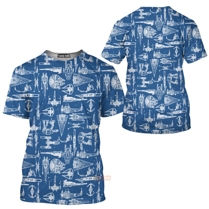 Stwa Blue Space Ships - 3D T-shirt