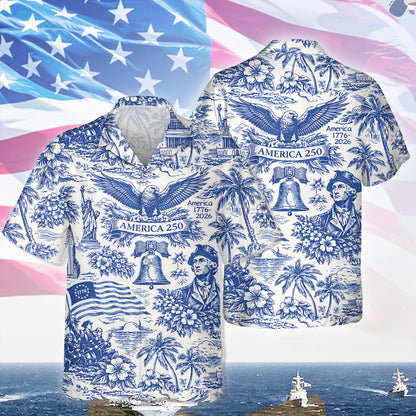 America 250th Anniversary Toile De Jouy Style Patriotic - Hawaiian Shirt - Gift for Dad, Husband, Grandpa | HN02