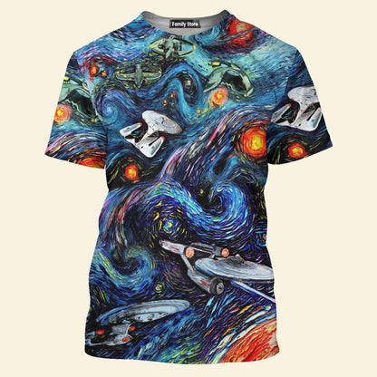 SaTr Starry Night Fantaxy Ships Cool T-Shirt