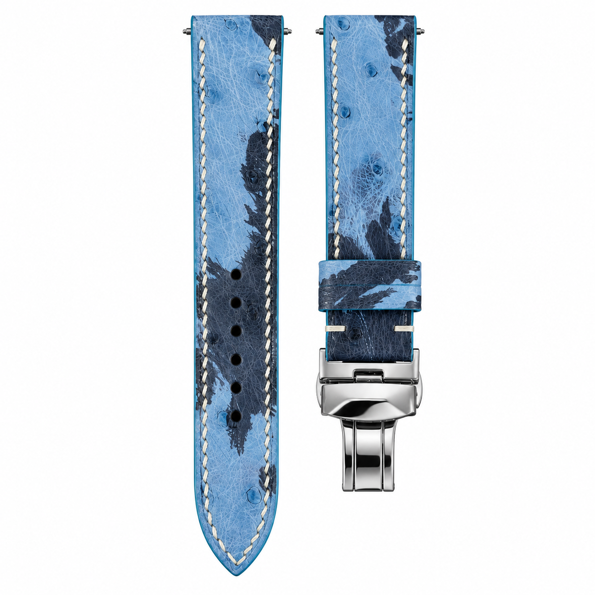 Blue Camo Ostrich Leather Watch Strap — original product photo