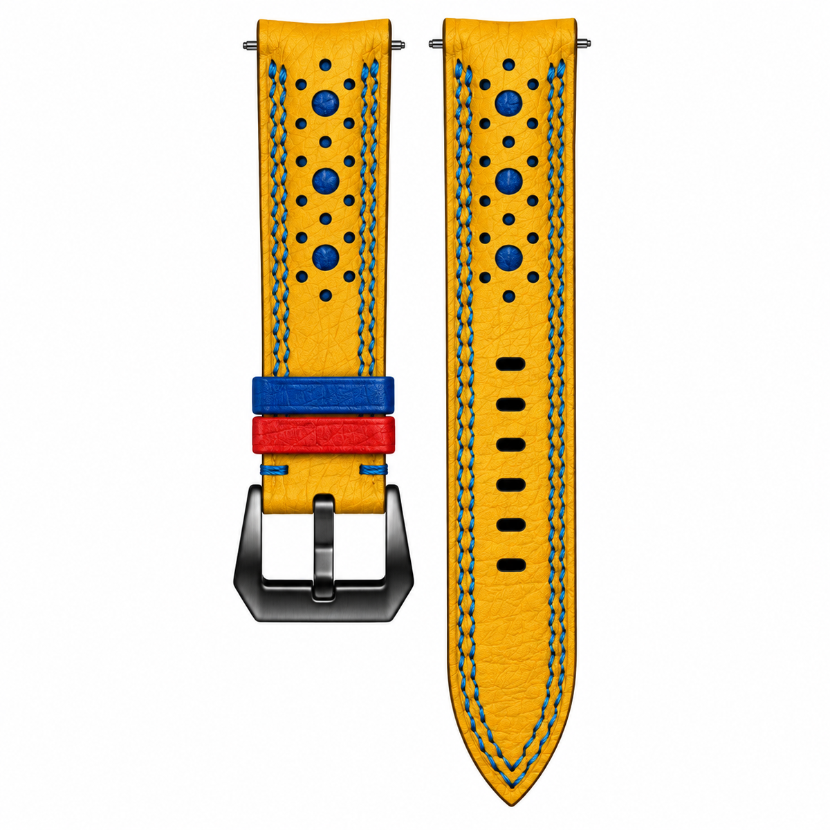Yellow Blue Ostrich Leather Watch Strap — original product photo