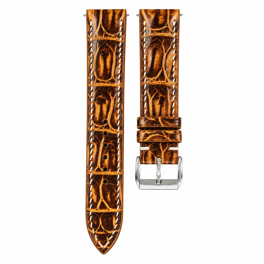 Burnt Amber Patina Alligator Leather Watch Strap — original product photo