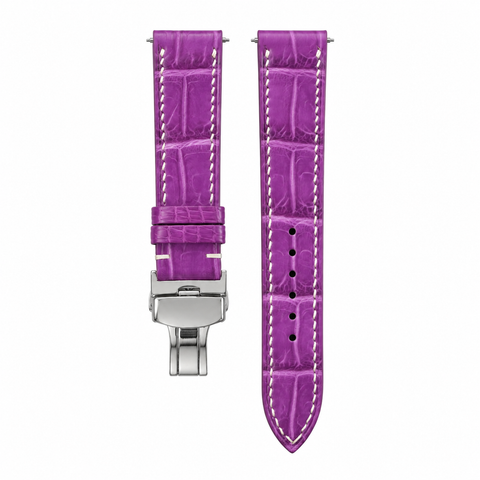 Purple Alligator Leather Watch Strap with Butterfly Clasp