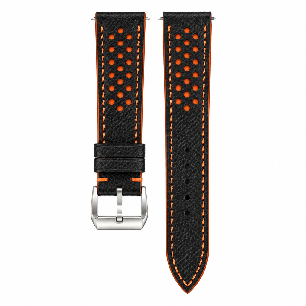 Black Orange Epsom Rally Leather Watch Strap — original product photo