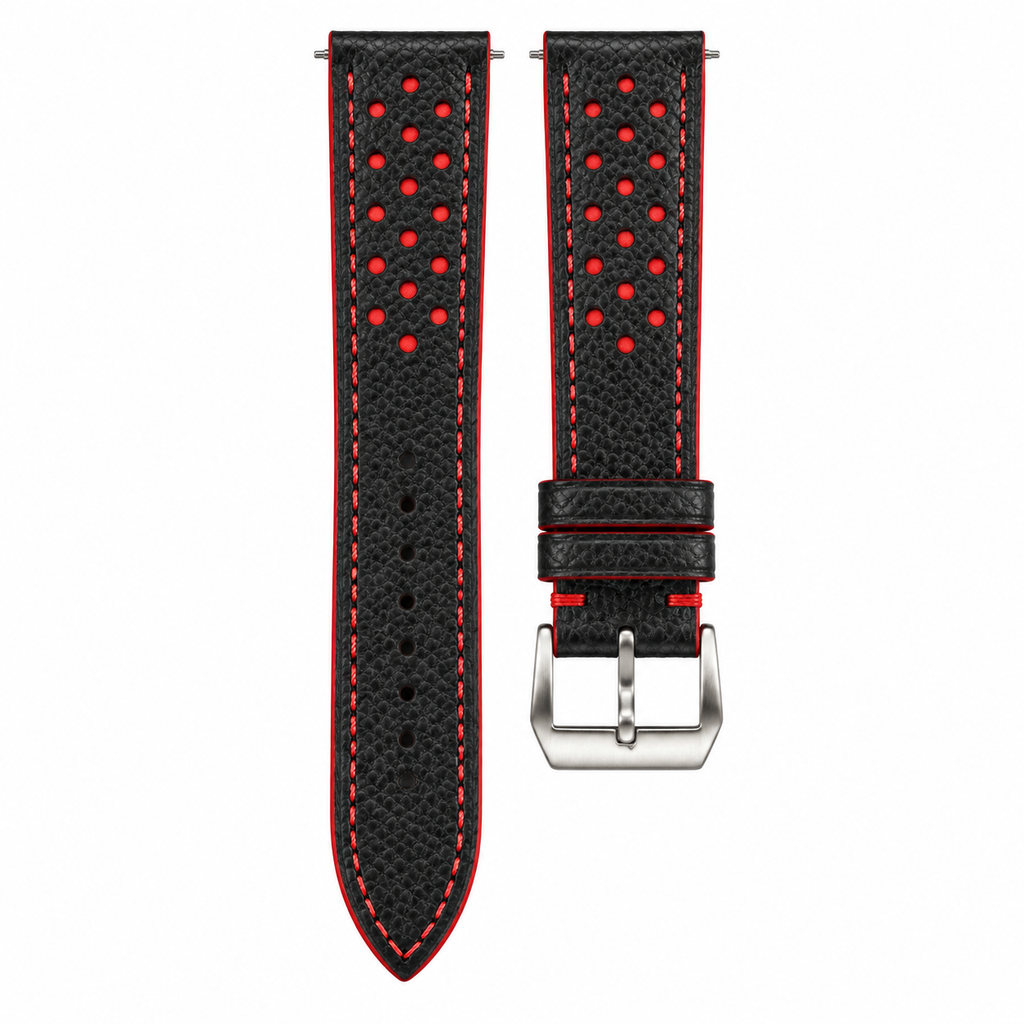Black Red Epsom Rally Leather Watch Strap — original product photo