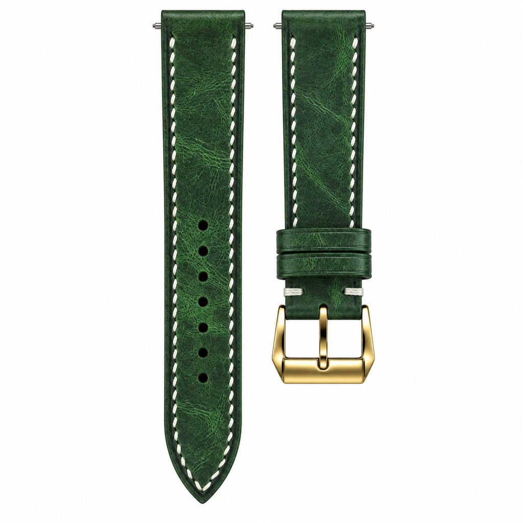 Dark Green Waxed Cowhide Leather Watch Strap — original product photo