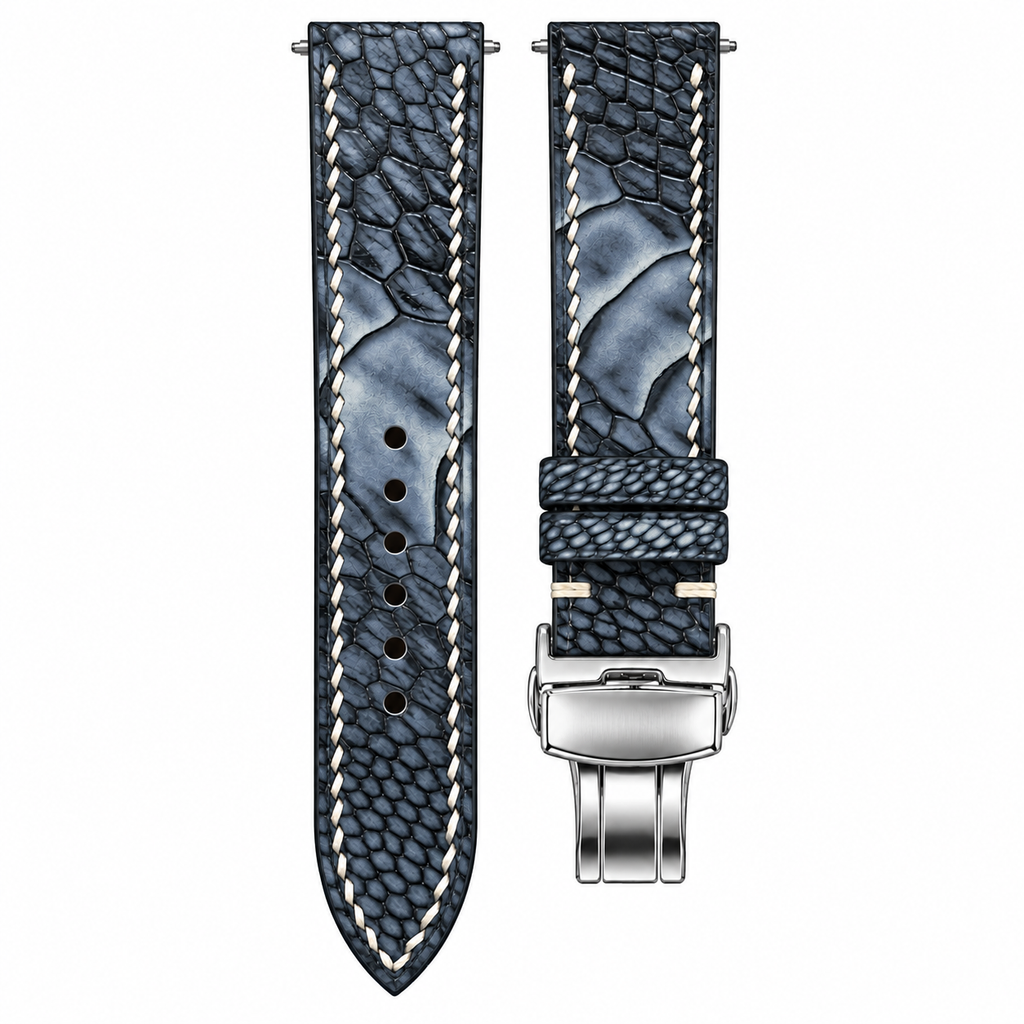 Black & Grey Ostrich Leg Leather Watch Strap — original product photo