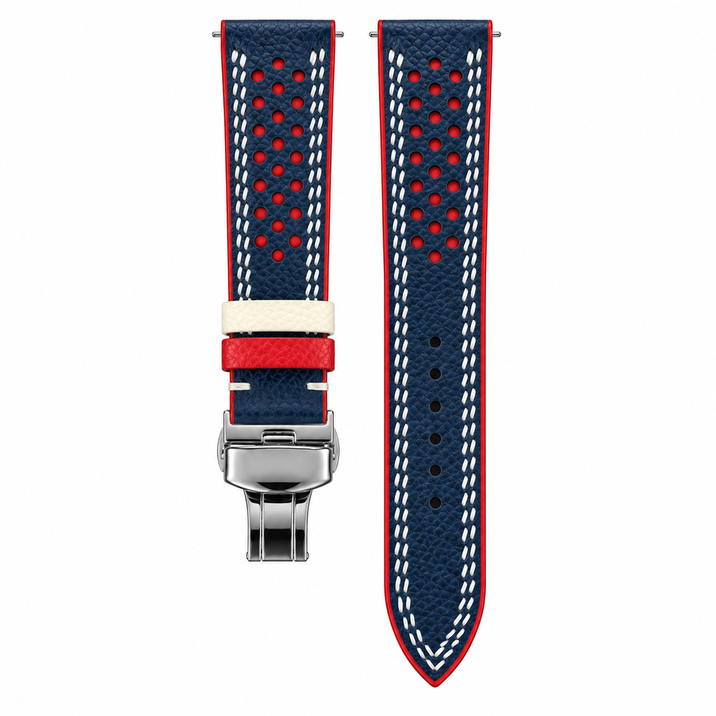 Navy Red Epsom Rally Leather Watch Strap — original product photo