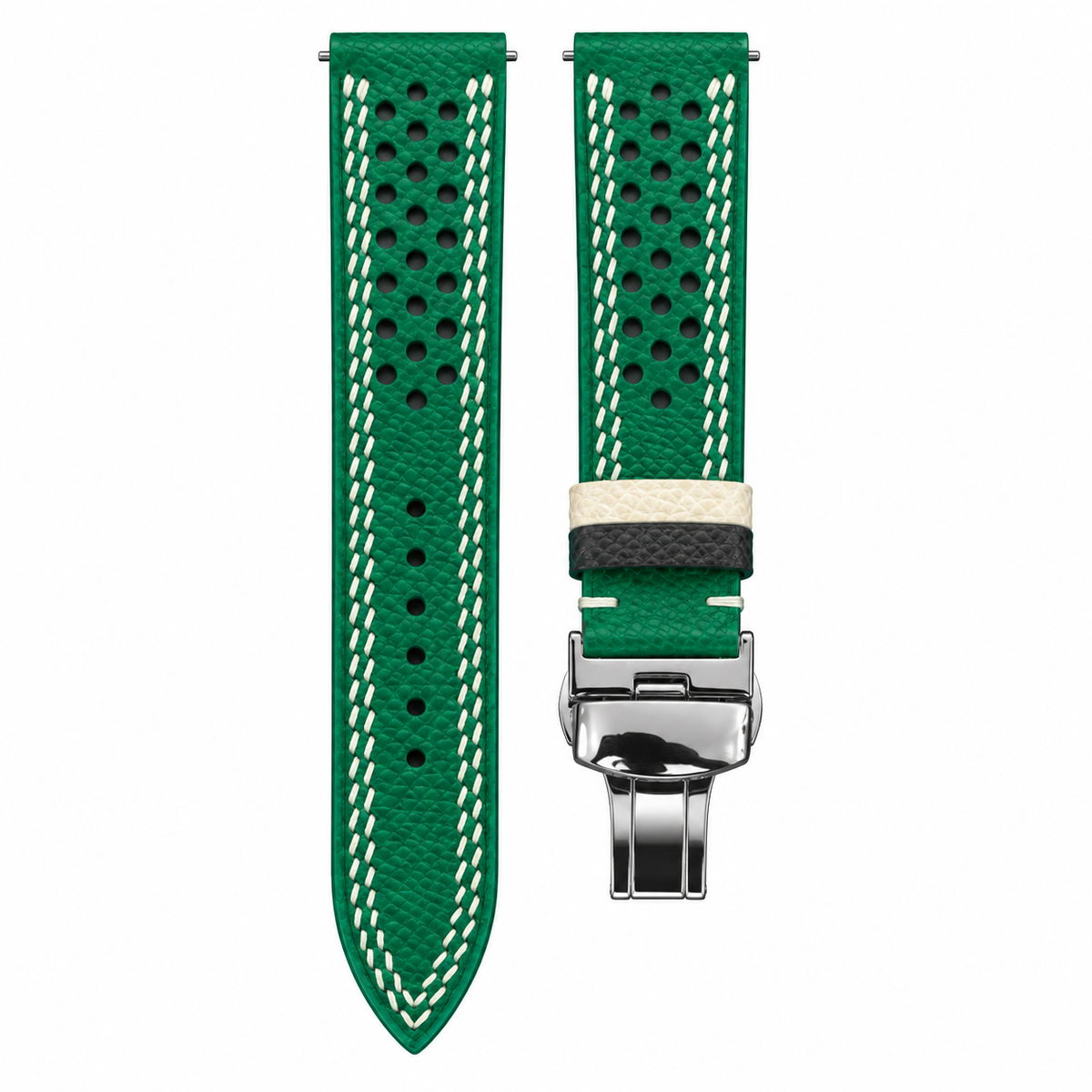 Green Gray Epsom Rally Leather Watch Strap — original product photo