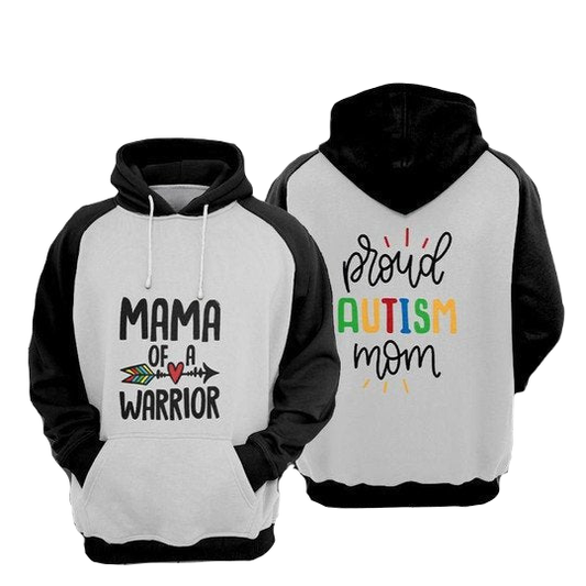 Autism Hoodie Mama Of A Warrior Proud Autism Mom Hoodie Black White Unisex - Cozy Hoodie For Cold Weather