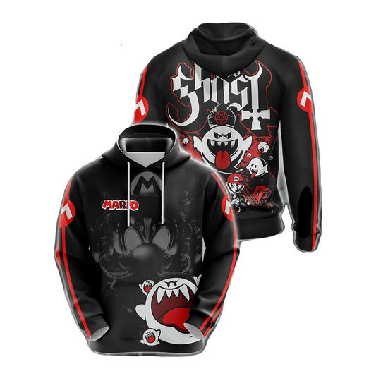 Mario Hoodie Mario Boo Ghost Hoodie Black Unisex - Cozy Hoodie For Cold Weather