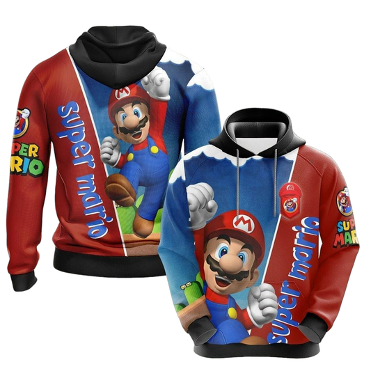 Mario Hoodie Super Mario Bros Hoodie Red Blue Unisex - Cozy Hoodie For Cold Weather
