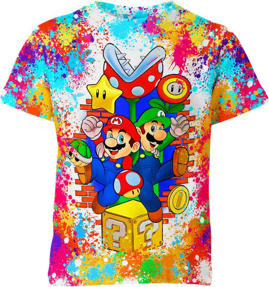 Mario T-Shirt Mario Luigi Star Flower T-Shirt Colorful Unisex - Trendy Gift For Men & Women