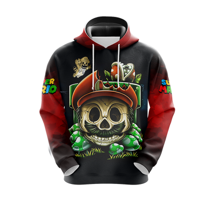 Mario Hoodie Mario Skull Game Over Hoodie Black Red Unisex - Cozy Hoodie For Cold Weather