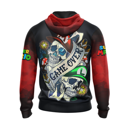 Mario Hoodie Mario Skull Game Over Hoodie Black Red Unisex - Cozy Hoodie For Cold Weather