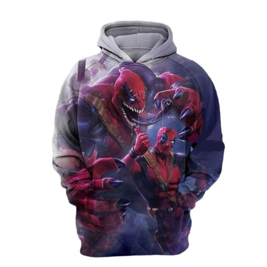 Deadpool Hoodie Marvel Deadpool With Giant Deadpool Graphic Hoodie Red Gray Unisex - Cozy Hoodie For Cold Weather