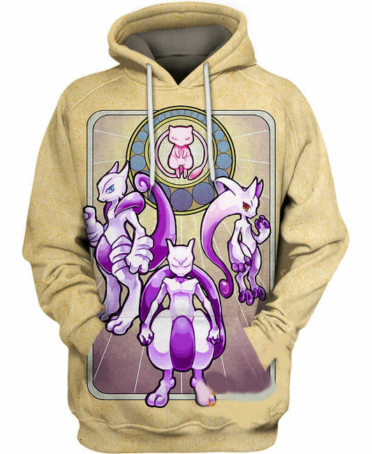 Pokemon Hoodie Mew Mega Mewtwo Graphic Hoodie Yelow Unisex - Cozy Hoodie For Cold Weather