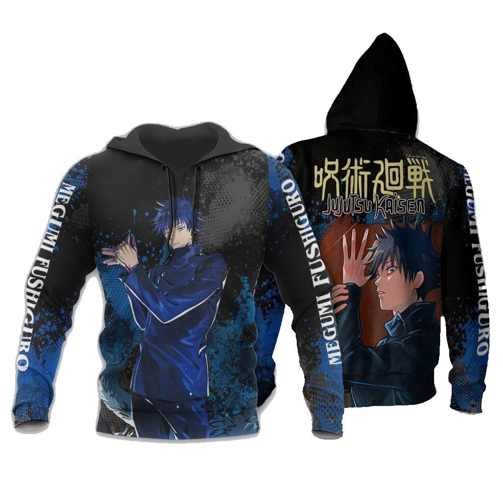 Jujutsu Kaisen Hoodie Megumi Fushiguro Fighting Pose Hoodie Black Blue Unisex - Cozy Hoodie For Cold Weather