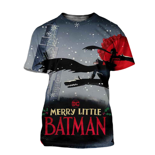 Batman T-Shirt Dc Merry Little Batman Snowflakes T-Shirt Gray Unisex - Trendy Gift For Men & Women