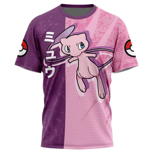 Pokemon T-Shirt Pokemon Mew Power Ball Attack Pose T-Shirt Purple Pink Unisex - Trendy Gift For Men & Women