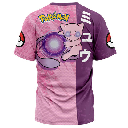 Pokemon T-Shirt Pokemon Mew Power Ball Attack Pose T-Shirt Purple Pink Unisex - Trendy Gift For Men & Women
