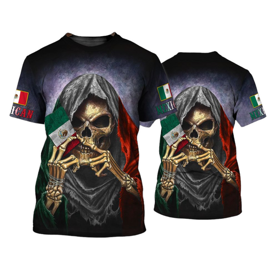 Mexico T-Shirt Mexican Flag The Death Skeleton T-Shirt Black Unisex - Trendy Gift For Men & Women