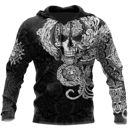 Mexico Hoodie Mexico Aztec Quetzalcoatl Skull Hoodie Black Unisex - Cozy Hoodie For Cold Weather