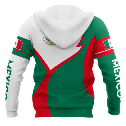 Mexico Hoodie Mexico Flag Theme Coat Of Arms Hoodie Red Green Unisex - Cozy Hoodie For Cold Weather