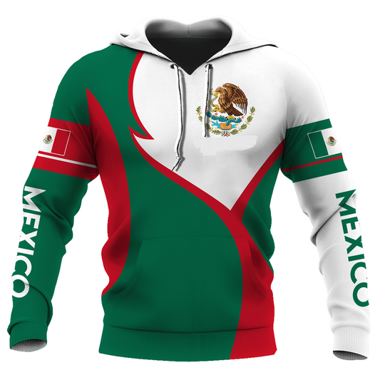 Mexico Hoodie Mexico Flag Theme Coat Of Arms Hoodie Red Green Unisex - Cozy Hoodie For Cold Weather