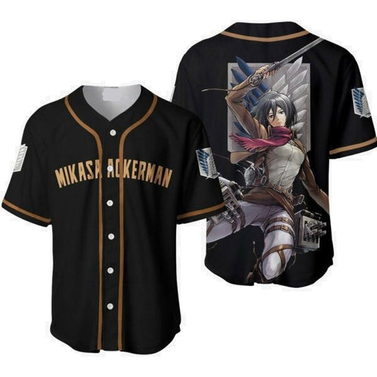 Attack on Titan Baseball Jersey Mikasa Ackerman Attack on Titan Jersey Shirt Black Unisex Adult New Release