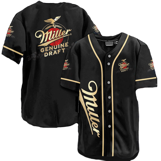 Miller Baseball Jersey Beer Logo Graphic Miller Genuine Draft Jersey Shirt Black Unisex Adult New Release