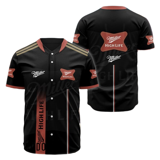 Miller Baseball Jersey Beer Logo Miller High Life Jersey Shirt Red Black Unisex Adult New Release