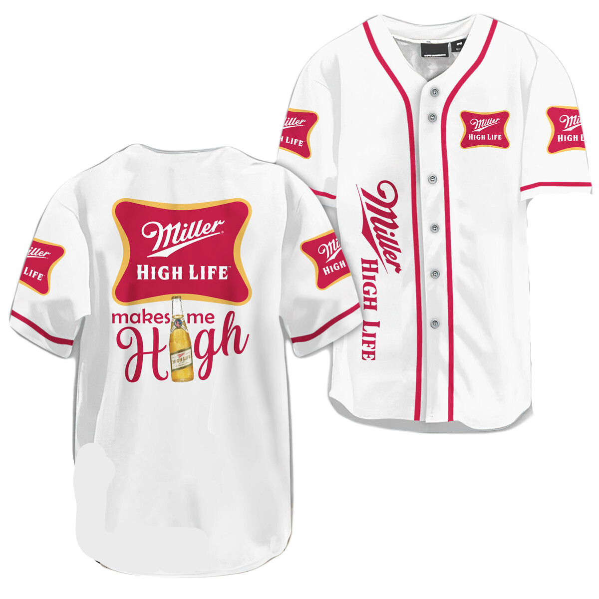 Miller Baseball Jersey Miller High Life Make Me High Jersey Shirt White Unisex Adult New Release