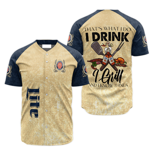 Miller Baseball Jersey I Drink I Grill Beige Miller Lite Jersey Shirt Colorful Unisex Adult New Release