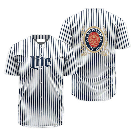 Miller Baseball Jersey Stripes Graphic Miller Lite Jersey Shirt Blue White Unisex Adult New Release