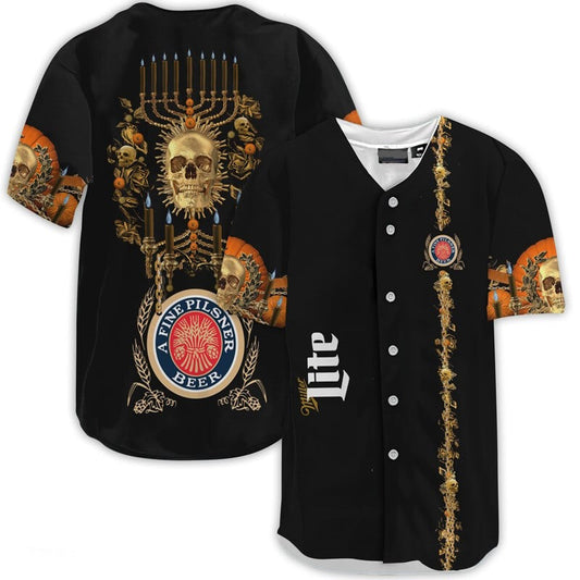 Miller Baseball Jersey Golden Skull and Pumpkin Jersey Shirt Black Unisex Adult New Release