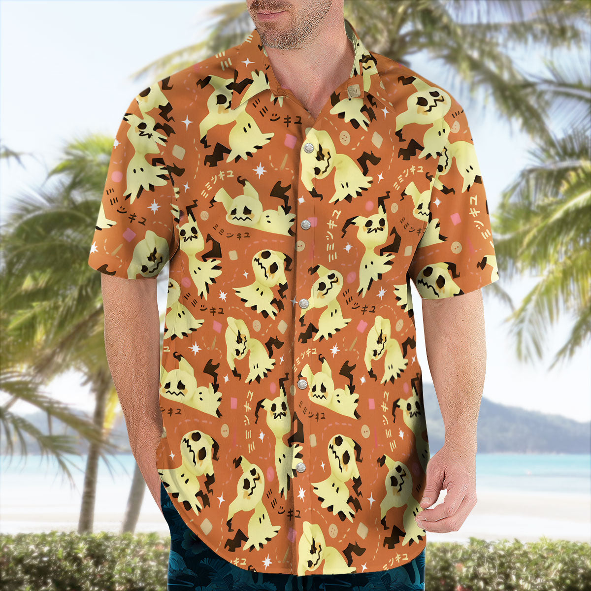 Mimikyu Kawaii Pokemon Hawaiian Shirt Orange Anime Style
