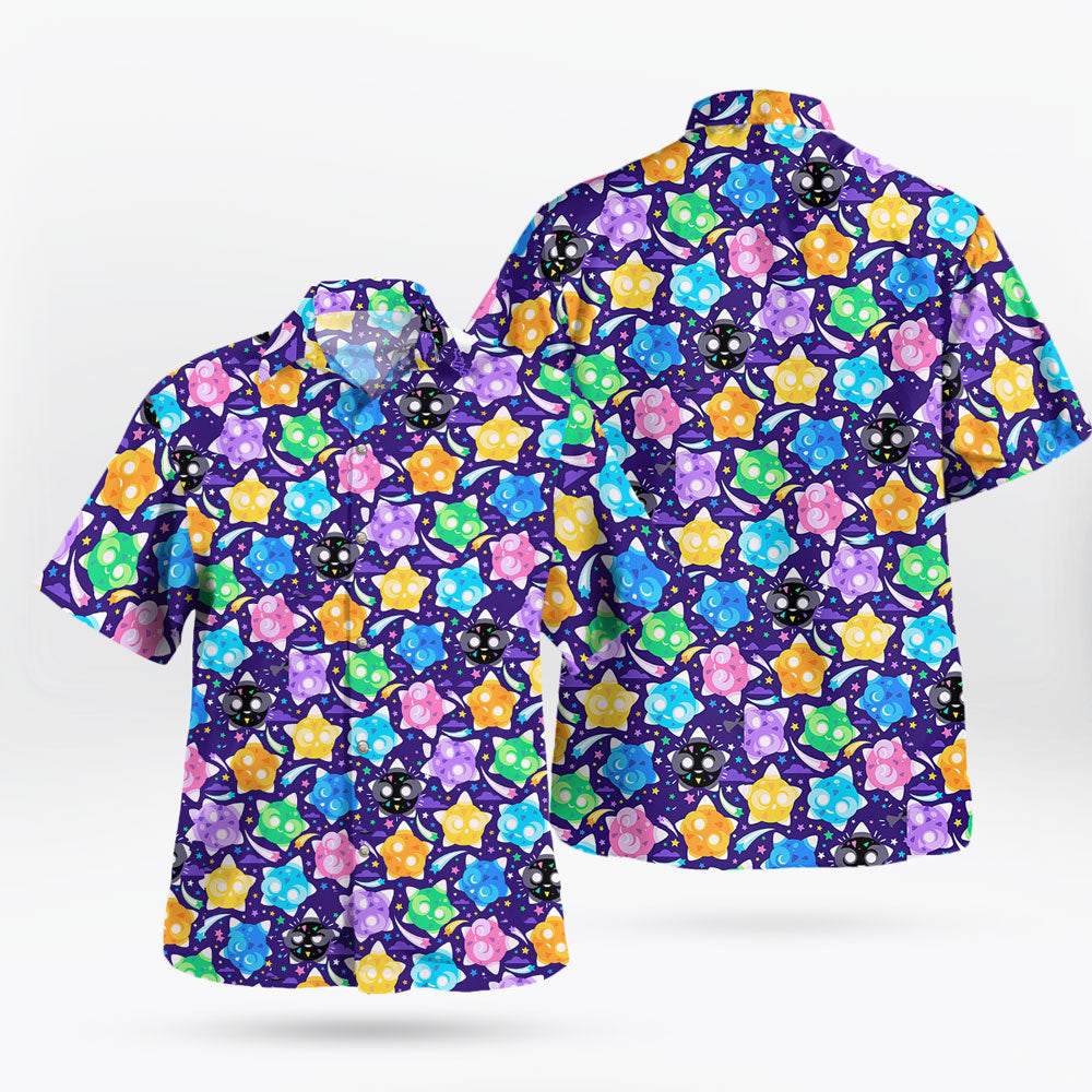 Minior Spirit Hawaiian Shirt – Cosmic Pattern Button Up for Pokemon Fans - Tropi Hawaiian Shirts
