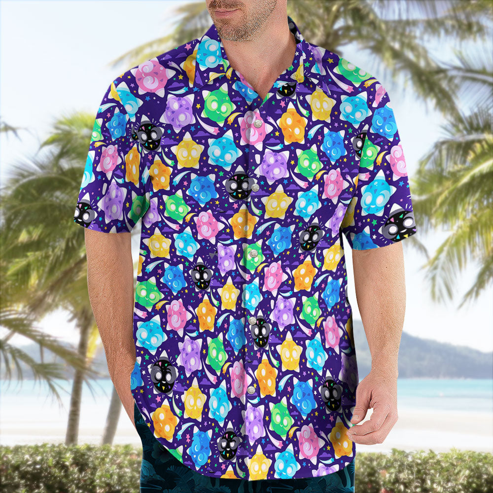 Minior Spirit Hawaiian Shirt – Cosmic Pattern Button Up for Pokemon Fans - Tropi Hawaiian Shirts