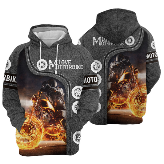 Motorcycle Hoodie Love Motorbike Fire Ride Hoodie Gray Unisex - Cozy Hoodie For Cold Weather