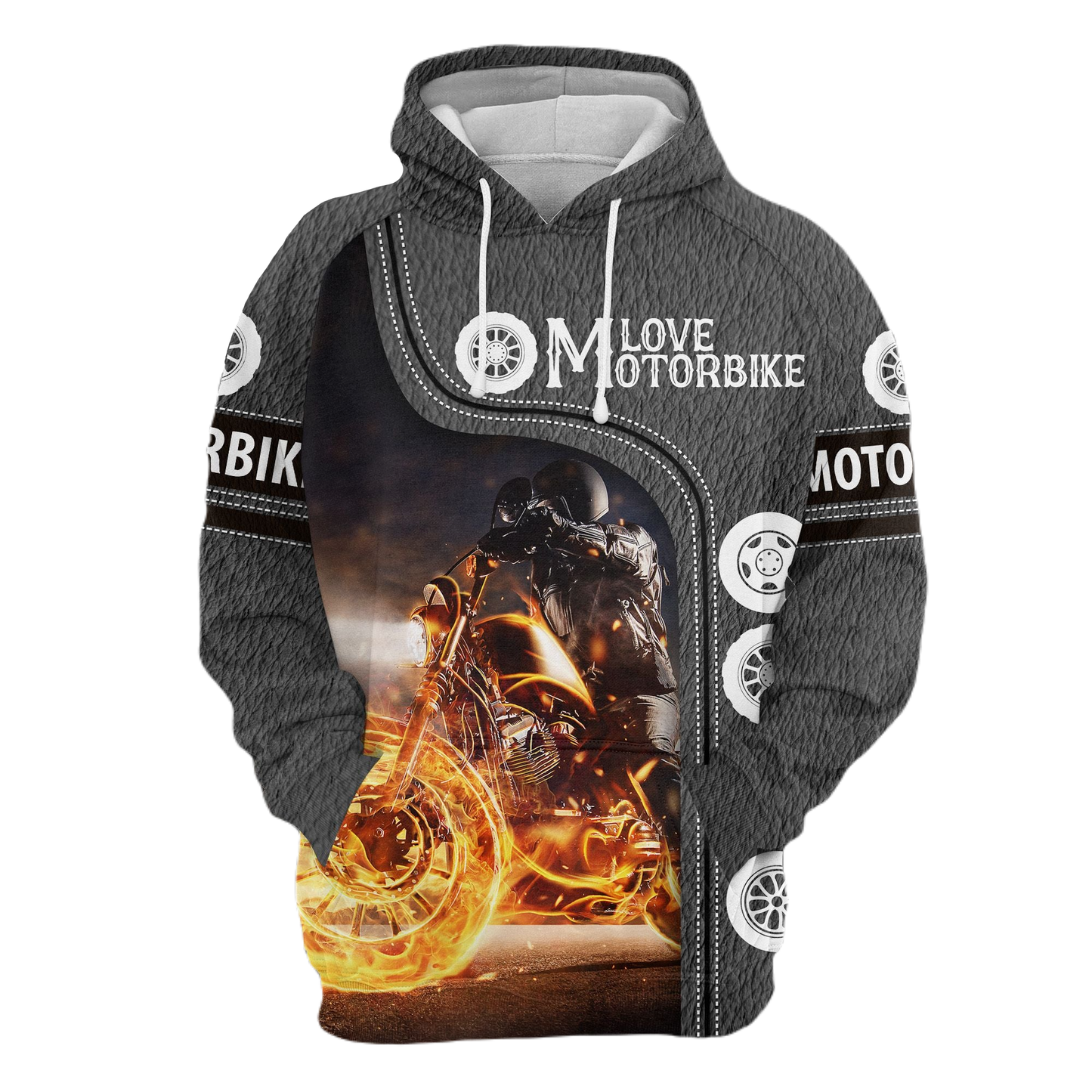 Motorcycle Hoodie Love Motorbike Fire Ride Hoodie Gray Unisex - Cozy Hoodie For Cold Weather