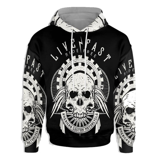 Motorcycle Hoodie Motorcycle Live Fast Ride Free Hoodie Black Unisex - Cozy Hoodie For Cold Weather