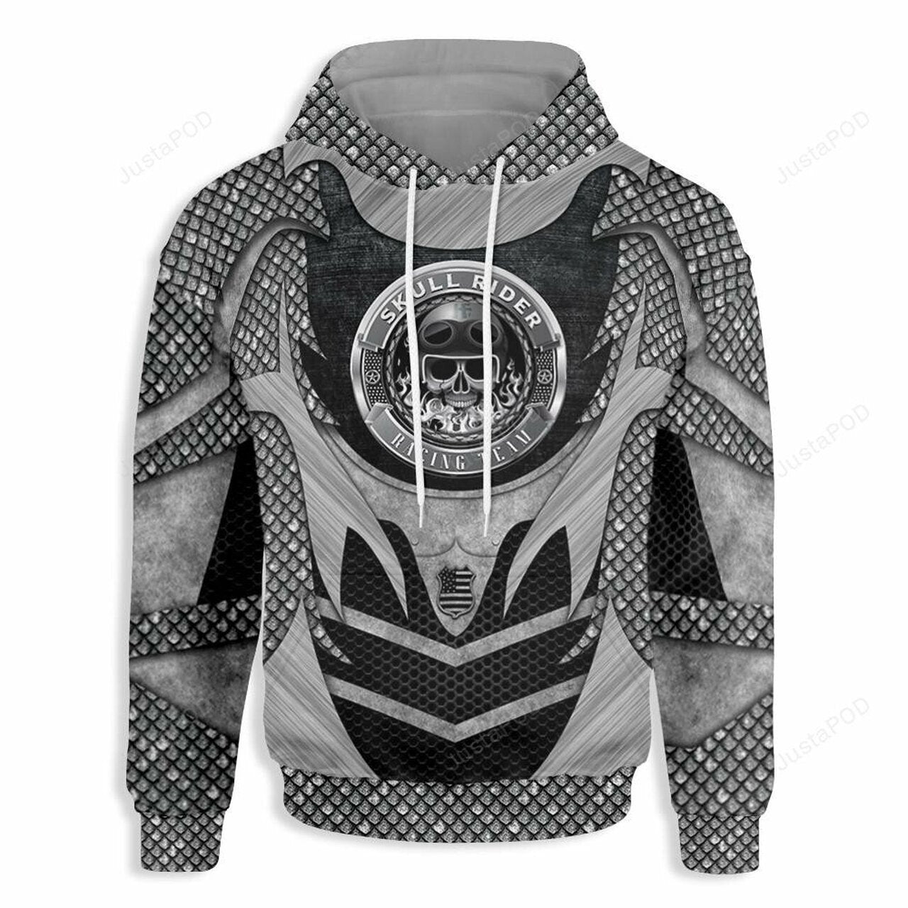 Motorcycle Hoodie Skull Rider Racing Team Hoodie Silver Unisex - Cozy Hoodie For Cold Weather